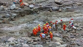 Search and rescue operation underway following a cloudburst, in Rampur area of Shimla district, Thursday, August 1, 2024. PTI