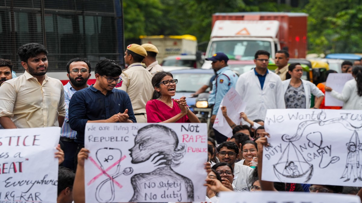 Doctors protest against the sexual assault and killing of a postgraduate trainee doctor in Kolkata, in New Delhi, Monday, August 12, 2024. PTI Doctors protest against the sexual assault and killing of a postgraduate trainee doctor in Kolkata, in New Delhi, Monday, August 12, 2024. PTI