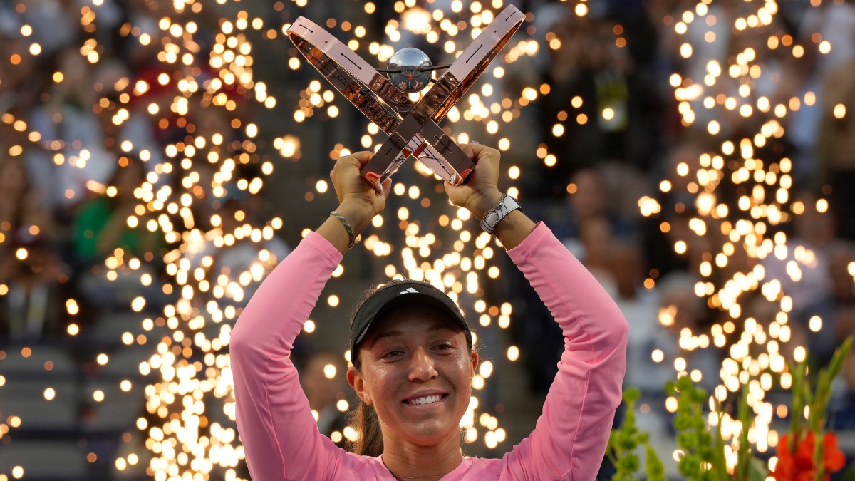 Jessica Pegula lifts the trophy following her women's singles win at the National Bank Open tennis tournament in Toronto. AP Jessica Pegula lifts the trophy following her women's singles win at the National Bank Open tennis tournament in Toronto. AP