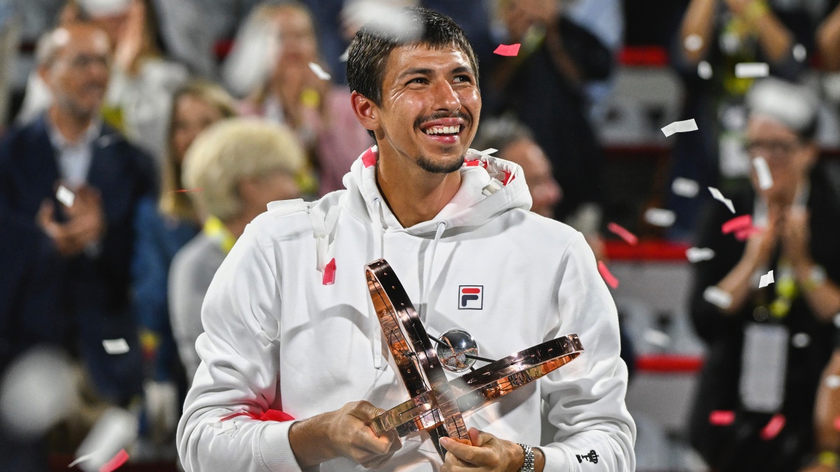 Alexei Popyrin holds the winner's trophy after defeating Andrey Rublev in the final of the National Bank Open men's tennis tournament in Montreal. AP Alexei Popyrin holds the winner's trophy after defeating Andrey Rublev in the final of the National Bank Open men's tennis tournament in Montreal. AP
