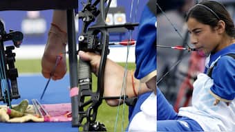 Sheetal Devi relies on her feet, shoulder and power of jaw to compete in para archery. AP images