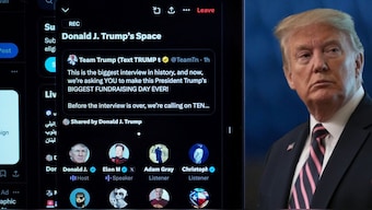 A MacBook computer shows Republican presidential candidate and former US President Donald Trump’s X Space with billionaire entrepreneur Elon Musk as a co-host on the X social media network, in this illustration taken August 12, 2024. Reuters