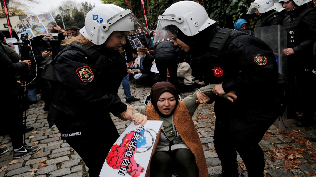 Uyghur demonstrators scuffle with riot police, Istanbul. File image/ Reuters Uyghur demonstrators scuffle with riot police, Istanbul. File image/ Reuters