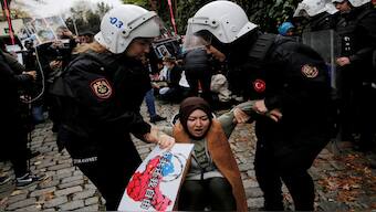 Uyghur demonstrators scuffle with riot police, Istanbul. File image/ Reuters