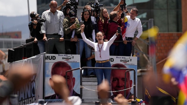 After days of hiding, Venezuelan Opposition leader Maria Corina holds rally against Maduro