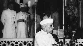 Jawaharlal Nehru, India's first prime minister, delivers his famous "tryst with destiny" speech 15 August, 1947 at Parliament House in New Delhi. File Photo/AFP