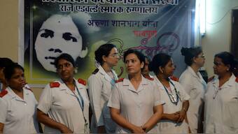 Indian nurses gather to pay their respect for nurse Aruna Shanbaug at a hospital in Mumbai on May 18, 2015. File Photo/AFP
