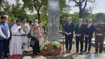 Police officials photographed during the unveiling of a memorial remembering Polish refugees in India during WW-II. Source: X
