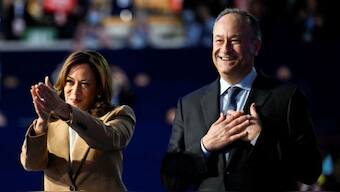 US Presidential election candidate Kamala Harris and her Doug Emhoff. Reuters