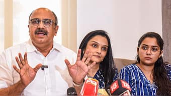 Siddique with actors Jomol and Ananya addresses the media on the Justice Hema Committee report, in Kochi, August 23, 2024. File Photo/PTI