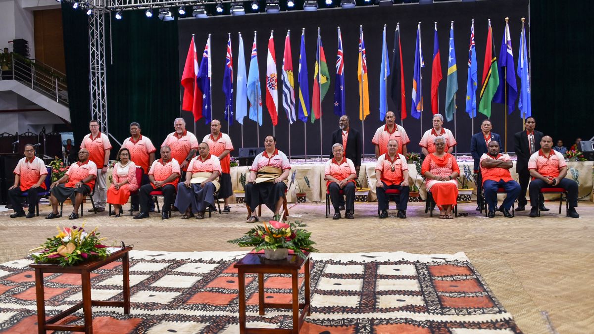 Tonga's Crown Prince Tupouto'a ‘Ulukalala (centre L), United Nations Secretary-General Antonio Guterres (centre R) and leaders attend the Pacific Islands Forum in Nuku’alofa on August 26, 2024. AFP Tonga's Crown Prince Tupouto'a ‘Ulukalala (centre L), United Nations Secretary-General Antonio Guterres (centre R) and leaders attend the Pacific Islands Forum in Nuku’alofa on August 26, 2024. AFP