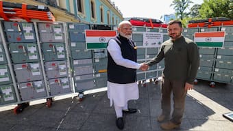 Prime Minister Narendra Modi hands over 4 BHISHM Cubs to Ukrainian President Volodymyr Zelenskyy. Image Courtesy: @MEAIndia/X