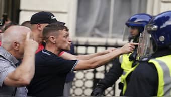 Protesters confront UK police over the Southport knife attack. File Image / AP