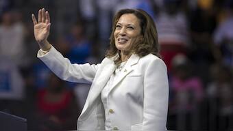US Vice President Kamala Harris waves at a campaign rally in Savannah. She sat down with CNN for her first major interview since becoming the Democrat Party's nominee. AP