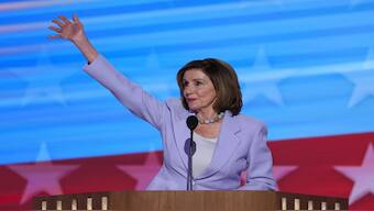 Former US Speaker of the House Nancy Pelosi delivers speech at the third day of Democratic National Convention. Reuters