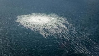 Gas bubbles from the Nord Stream 2 leak reaching surface of the Baltic Sea in the area shows disturbance of well over one kilometre diameter near Bornholm, Denmark, September 27, 2022. Source: REUTERS/Danish Defence Command