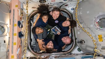 Sunita Williams and Butch Wilmore, who are part of the Starliner crew, along with team of Expedition 71 inside the Unity module at ISS on July 15. Image courtesy: @Space_Station/X