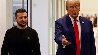 Republican presidential nominee and former U.S. President Donald Trump and Ukraine's President Volodymyr Zelenskiy meet at Trump Tower in New York. Reuters