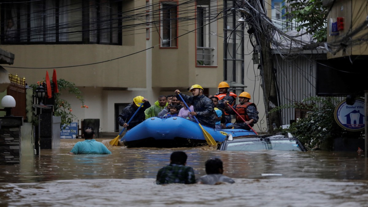 Security force members use an inflatable raft to bring residents to safety from a flooded area near the bank of the overflowing Bagmati River following heavy rains, in Kathmandu, Nepal September 28, 2024. Reuters Security force members use an inflatable raft to bring residents to safety from a flooded area near the bank of the overflowing Bagmati River following heavy rains, in Kathmandu, Nepal September 28, 2024. Reuters