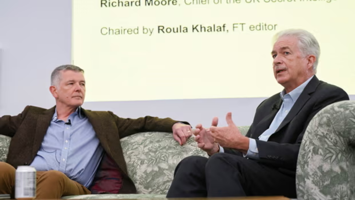 The CIA director, Bill Burns (right), was speaking at an FT Weekend festival in London alongside Britain’s MI6 chief, Richard Moore (left). Reuters The CIA director, Bill Burns (right), was speaking at an FT Weekend festival in London alongside Britain’s MI6 chief, Richard Moore (left). Reuters