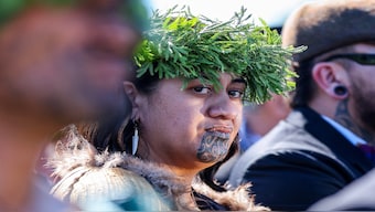 New Maori queen, twenty-seven-year-old Nga Wai hono i te po Paki, attends the funeral ceremony of New Zealand's Maori King Tuheitia at the Turangawaewae Marae in Ngaruawahia on September 5, 2024. AFP