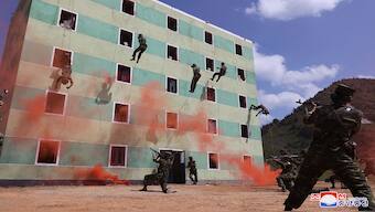 Soldiers training at a base for the special operation armed forces of the Korean People's Army (KPA) at an undisclosed location in North Korea. AFP/ KCNA