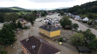 A view of flooded houses in Jesenik, Czech Republic, Sunday, September 15, 2024. AP