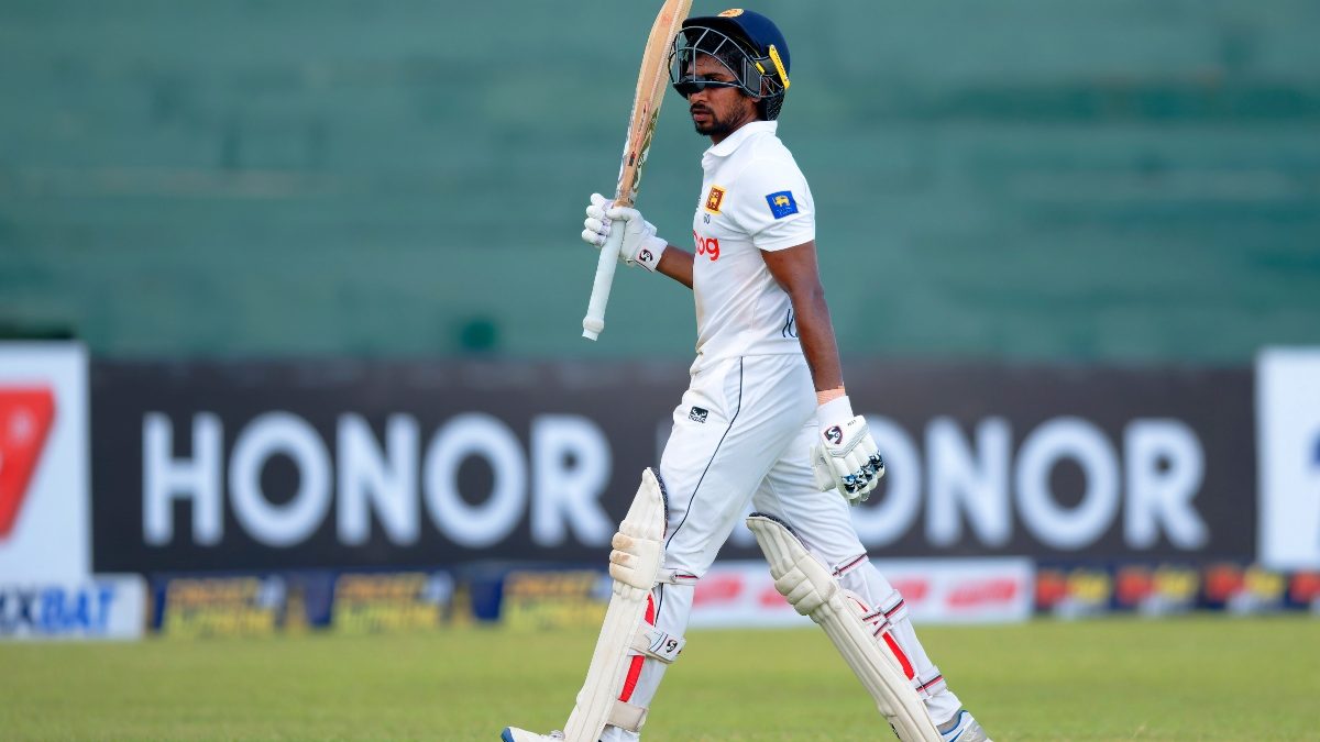 Sri Lanka's Kamindu Mendis leaves the field after losing his wicket to New Zealand's Ajaz Patel on Day 1 of the first Test in Galle on Wednesday. AP Sri Lanka's Kamindu Mendis leaves the field after losing his wicket to New Zealand's Ajaz Patel on Day 1 of the first Test in Galle on Wednesday. AP