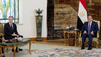 Egypt's President Abdel-Fattah el-Sissi (R) meets with US Secretary of State Antony Blinken at the Ittihadiya presidential palace in Cairo on September 18, 2024. Source: AFP. 