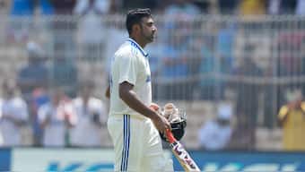 Ravichandran Ashwin walks back after being dismissed on Day 2 of the first Test against Bangladesh in Chennai. AP