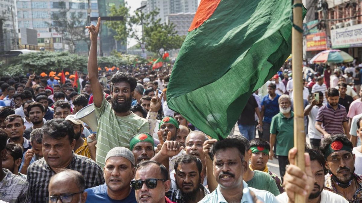 Supporters of the Bangladesh Nationalist Party shout slogans during a rally, Bangladesh, on September 17, 2024. Source: AP Supporters of the Bangladesh Nationalist Party shout slogans during a rally, Bangladesh, on September 17, 2024. Source: AP