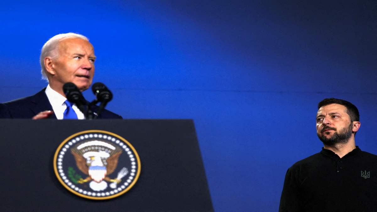 Ukraine's President Volodymyr Zelenskyy listens to US President Joe Biden speak during a Ukraine Compact meeting, on the sidelines of the NATO's 75th anniversary summit in Washington, US, July 11, 2024. Reuters File Ukraine's President Volodymyr Zelenskyy listens to US President Joe Biden speak during a Ukraine Compact meeting, on the sidelines of the NATO's 75th anniversary summit in Washington, US, July 11, 2024. Reuters File