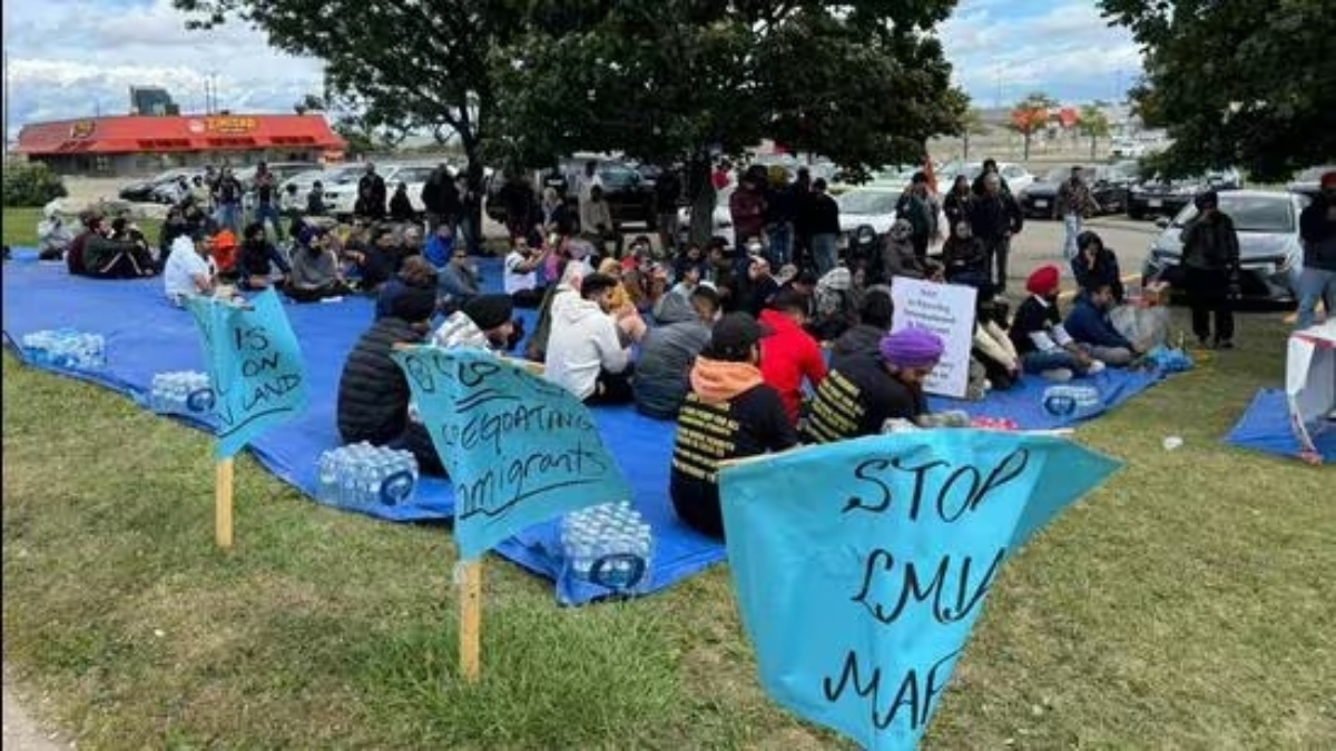 International students from India at the site for an indefinite protest in Brampton Image Courtesy: Naujawan Support Network International students from India at the site for an indefinite protest in Brampton Image Courtesy: Naujawan Support Network