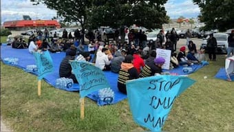 International students from India at the site for an indefinite protest in Brampton Image Courtesy: Naujawan Support Network
