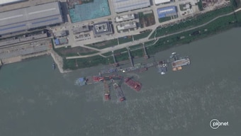 A series of satellite images from Planet Labs from June appear to show cranes at the Wuchang shipyard in Wuhan Shi, China, June 15, 2024. Source: Planet Labs Inc / REUTERS.