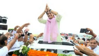 Congress candidate Vinesh Phogat during an election campaign for the upcoming Haryana elections, in Julana. PTI