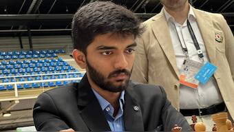 D Gukesh during the fourth round of the Chess Olympiad in Budapest. Image: X/ChessBaseIndia