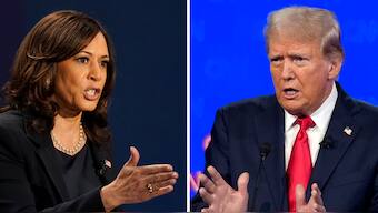 [File] (L-R) Democratic vice presidential candidate Kamala Harris and Republican presidential candidate former president Donald Trump. AP