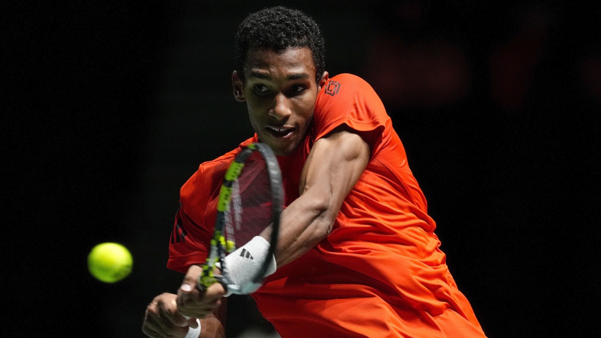 Canada's Felix Auger Aliassime returns to Argentina's Sebastian Baez during the Davis Cup group stage finals in Manchester, England. AP Canada's Felix Auger Aliassime returns to Argentina's Sebastian Baez during the Davis Cup group stage finals in Manchester, England. AP