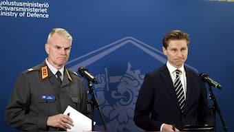Finnish Defence Ministeri Antti Hakkanen and Commander of the Finnish Army Lieutenant General Pasi Valimaki attend a press conference, as defence administration of Finland proposes Mikkeli, the town where the Finnish Army Command is based, as the location for NATO's Multi Corps Land Component Command. Rueters