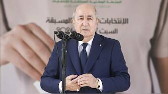 Algerian president and candidate for re-election Abdelmajid Tebboune speaks after casting his ballot inside a polling station during the presidential elections, Saturday, Sept. 7, 2024, in Algiers, Algeria. Image- AP