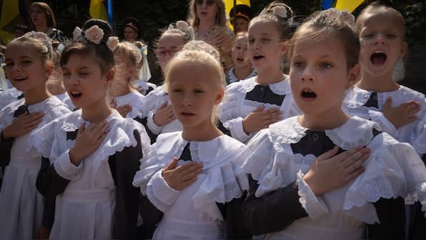 Ukrainian children return to school in underground shelter amid Russian bombardments
