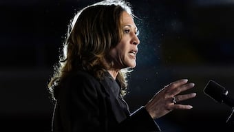 Democratic presidential nominee Vice President Kamala Harris speaks during a campaign event, Friday, Sept. 13, 2024- AP