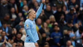 Manchester City's Erling Haaland equalled Cristiano Ronaldo's record to become the joint-fastest to score 100 goals for a European football club. Reuters