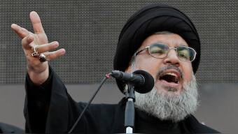 (File) Hezbollah leader Sheik Hassan Nasrallah. AP