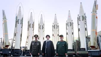 Then Iranian President Ebrahim Raisi speaks during the joining ceremony of ballistic missiles to the Armed Forces, in Tehran, Iran, August 22, 2023. Iran's Presidency via Reuters
