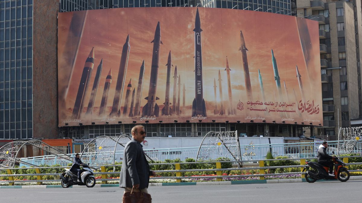 An anti-Israel billboard with a picture of Iranian missiles is seen in a street in Tehran, Iran, April 15, 2024. WANA via Reuters An anti-Israel billboard with a picture of Iranian missiles is seen in a street in Tehran, Iran, April 15, 2024. WANA via Reuters