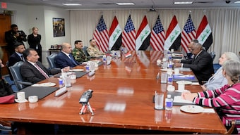 US Defense Secretary Lloyd Austin meets with Iraq Defense Minister Muhammad Al-Abbasi at the Pentagon in Washington, US, on July 23, 2024. Reuters File