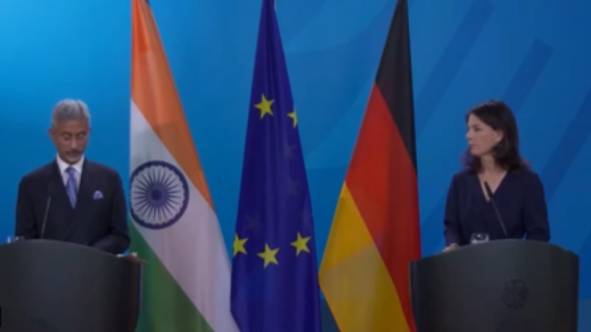 External Affairs Minister S Jaishankar addresses a press conference alongside German Foreign Minister Annalena Baerbock in Berlin on Tuesday. ANI