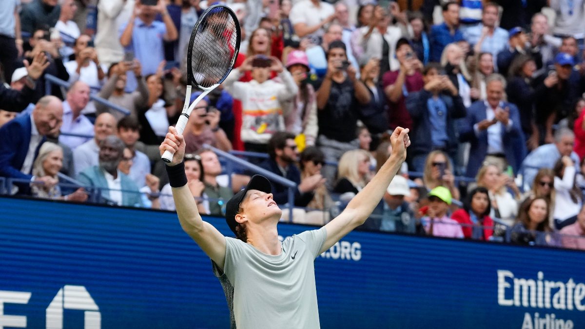 Jannik Sinner reacts after defeating Taylor Fritz in men's singles final of US Open. AP Jannik Sinner reacts after defeating Taylor Fritz in men's singles final of US Open. AP